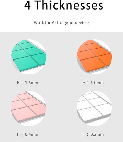 JEYI 100 قطعة مقطوعة مسبقًا 0.6 × 0.6 بوصة (15 × 15 مم) وسادة حرارية من السيليكون بسمك 0.2 0.4 1.0 1.5 مم سمك وسادة سيليكون موصلة حرارية قابلة لإعادة الاستخدام لوحدة المعالجة المركزية GPU SSD أو أي PCB (ألوان متنوعة وسمك) in Kuwait