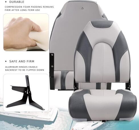 مقعد قارب SUNDGORA Deluxe Marine قابل للطي بظهر مرتفع، يتضمن براغي من الفولاذ المقاوم للصدأ in Kuwait