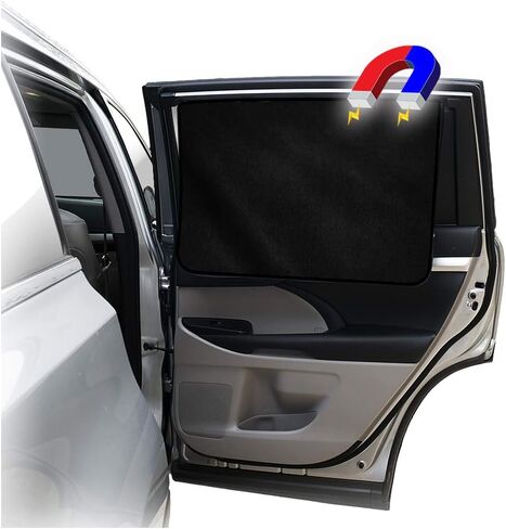 ggomaART Car Side Window Sun Shade - Universal Reversible Magnetic Curtain for Baby and Kids with Sun Protection Block Damage from Direct Bright Sunlight, and Heat - 1 Piece of Black Mesh in Kuwait
