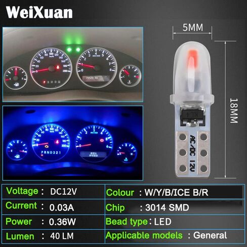 WeiXuan 10 قطع من مصابيح داش PC74 Twist Locket المقبس إسفين T5 LED لمبة 37 74 2721، مصابيح مجموعة أدوات لوحة القيادة (أبيض) in Saudi Arabia
