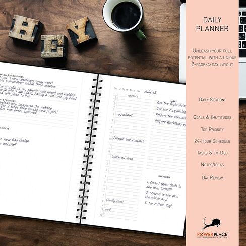 مخطط يومي - مخطط حياة احترافي، تقويم ومجلة امتنان لزيادة الإنتاجية وإدارة الوقت والسعادة - غلاف ناعم من الجلد النباتي، 6 أشهر، مخطط أعمال غير مؤرخ لمدة 24 ساعة in Kuwait