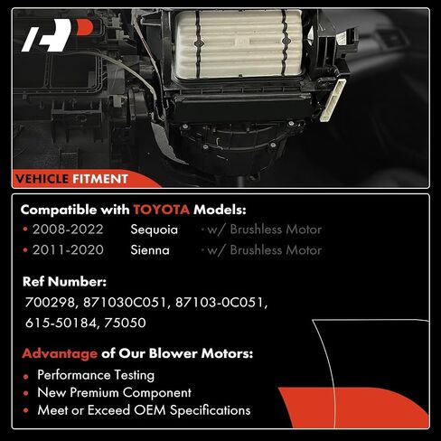 A-Premium HVAC Heater Blower Motor with Brushless Motor Compatible with Toyota Vehicles - Sequoia 2008-2022, Sienna 2011-2020 - Front Side, Replace# 87103-0C051 in Saudi Arabia
