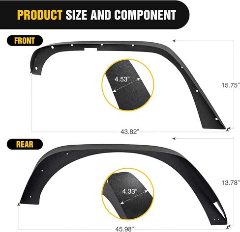 Nilight Off-Road Fender Flares Kit Compatible with 2007-2018 Wrangler JK (2/4 Doors) Heavy-Duty Solid Steel Black Textured Fenders for Unlimited JK Front & Rear Flat-4pcs,2 Years Warranty (JK-63D) in Saudi Arabia