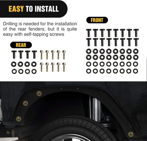 Nilight Off-Road Fender Flares Kit Compatible with 2007-2018 Wrangler JK (2/4 Doors) Heavy-Duty Solid Steel Black Textured Fenders for Unlimited JK Front & Rear Flat-4pcs,2 Years Warranty (JK-63D) in Saudi Arabia