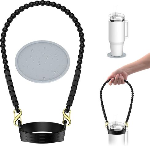 Water Bottle Handle, Water Bottle Sling, Stanley Holder with Strap Fits Most 8-40oz Bottles - Compatible Stanley Cup Handle Accessories Soft Reliable Food Class Silicone,Black in Saudi Arabia