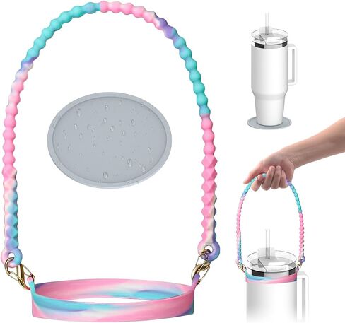 Water Bottle Handle, Water Bottle Sling, Stanley Holder with Strap Fits Most 8-40oz Bottles - Compatible Stanley Cup Handle Accessories Soft Reliable Food Class Silicone,Black in Saudi Arabia