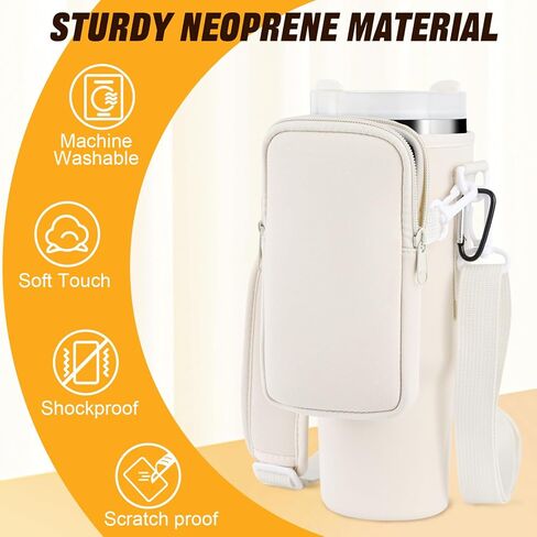 Herseme Water Bottle Tumbler Carrier Bag with Phone Pocket for Stanley, 40oz Tumbler Holder Simple with Adjustable Strap Modern Neoprene for Quencher Cup Accessories Travel, Light Green in Kuwait