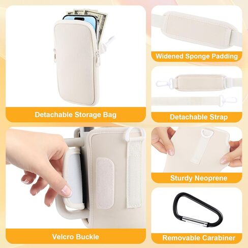 Herseme Water Bottle Tumbler Carrier Bag with Phone Pocket for Stanley, 40oz Tumbler Holder Simple with Adjustable Strap Modern Neoprene for Quencher Cup Accessories Travel, Light Green in Kuwait