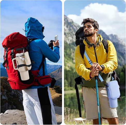 Herseme Water Bottle Tumbler Carrier Bag with Phone Pocket for Stanley, 40oz Tumbler Holder Simple with Adjustable Strap Modern Neoprene for Quencher Cup Accessories Travel, Light Green in Kuwait