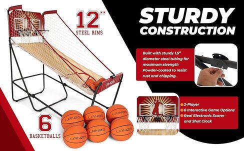لعبة لانوس لكرة السلة أركيد، تسديدة دائرية إلكترونية مزدوجة، لاعبان أو لاعب واحد، مع 6 كرات سلة - كرة سلة داخلية مع 8 أوضاع لعب - ألعاب أركيد ممتازة للمنزل in Kuwait