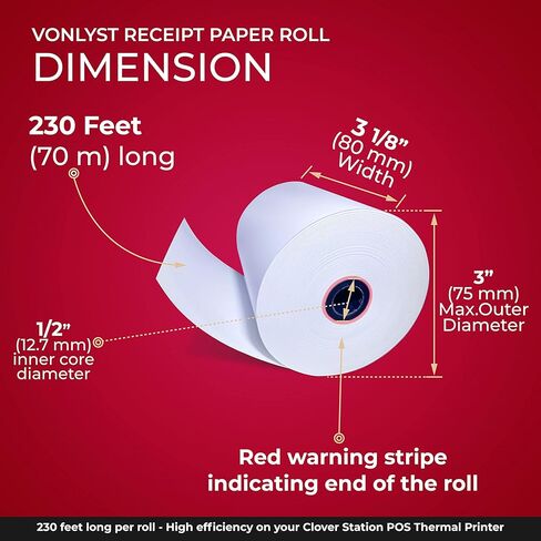 Thermal Receipt Paper Rolls 3 1/8" x 230' for Clover Station (06 rolls) in Saudi Arabia