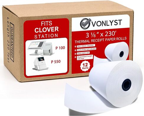 Thermal Receipt Paper Rolls 3 1/8" x 230' for Clover Station (06 rolls) in Saudi Arabia