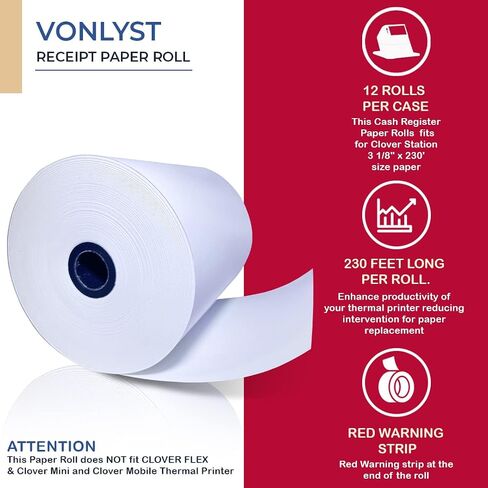 Thermal Receipt Paper Rolls 3 1/8" x 230' for Clover Station (06 rolls) in Saudi Arabia