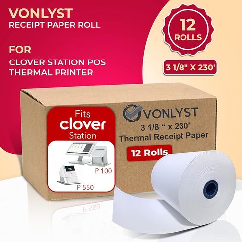 Thermal Receipt Paper Rolls 3 1/8" x 230' for Clover Station (06 rolls) in Saudi Arabia
