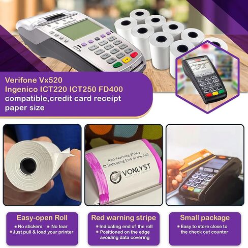 رول ورق حراري 2 1/4 × 55 لجهاز فيريفون Vx520 Ingenico ICT220 ICT250 FD400 (10 لفات) in Kuwait