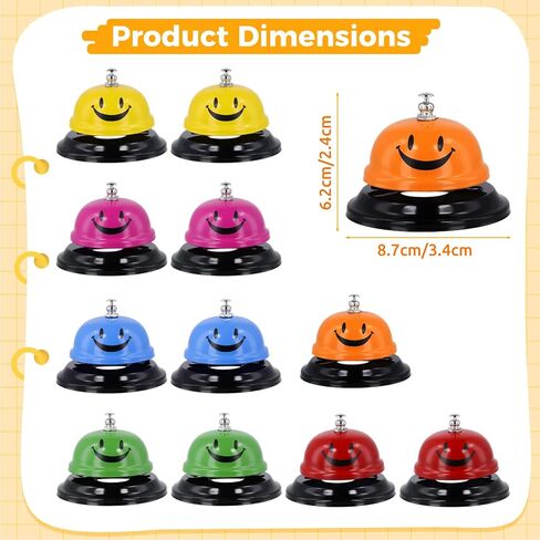 12 قطعة جرس خدمة جرس الاتصال، 6 ألوان حلقة جرس معدنية للخدمة، جرس طعام مبتسم، جرس اتصال للمكتب والمدرسة والفندق والمطاعم in Kuwait