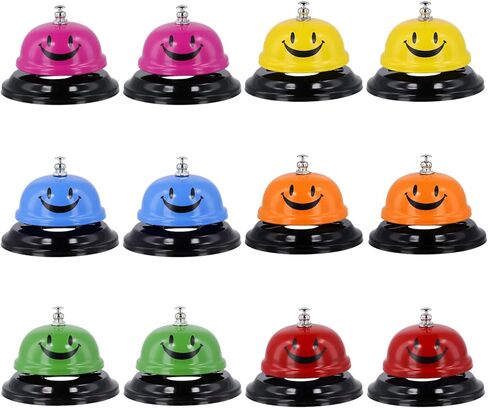 12 قطعة جرس خدمة جرس الاتصال، 6 ألوان حلقة جرس معدنية للخدمة، جرس طعام مبتسم، جرس اتصال للمكتب والمدرسة والفندق والمطاعم in Kuwait