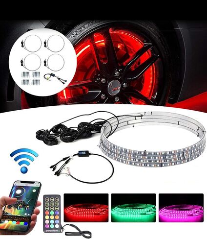 Exerock 4 قطع 14 بوصة ضوء عجلة 12 فولت مقاوم للماء LED مضيء حافة العجلة أضواء الإطارات 4 عبوات أضواء RGBW مع إشارة الانعطاف ووظيفة الكبح التي يتم التحكم فيها عن طريق جهاز التحكم عن بعد والتطبيق in Kuwait