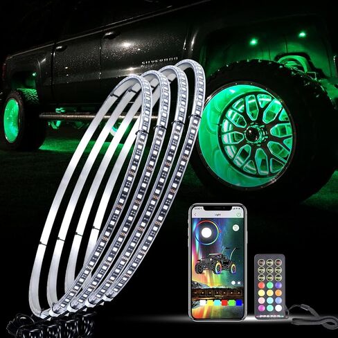 Exerock 4 قطع 14 بوصة ضوء عجلة 12 فولت مقاوم للماء LED مضيء حافة العجلة أضواء الإطارات 4 عبوات أضواء RGBW مع إشارة الانعطاف ووظيفة الكبح التي يتم التحكم فيها عن طريق جهاز التحكم عن بعد والتطبيق in Kuwait