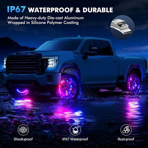 مصابيح عجلة صف مزدوج من Ehaho مقاس 15.5 بوصة، مصابيح LED لمطاردة الأحلام RGB أكثر سطوعًا مع تطبيق وجهاز تحكم عن بعد، أضواء حلقة عجلة الموسيقى مع إشارة الانعطاف والكبح متوافقة مع سيارات Jeep Trucks SUV (4 قطع) in Kuwait