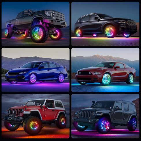 مصابيح عجلة صف مزدوج من Ehaho مقاس 15.5 بوصة، مصابيح LED لمطاردة الأحلام RGB أكثر سطوعًا مع تطبيق وجهاز تحكم عن بعد، أضواء حلقة عجلة الموسيقى مع إشارة الانعطاف والكبح متوافقة مع سيارات Jeep Trucks SUV (4 قطع) in Kuwait
