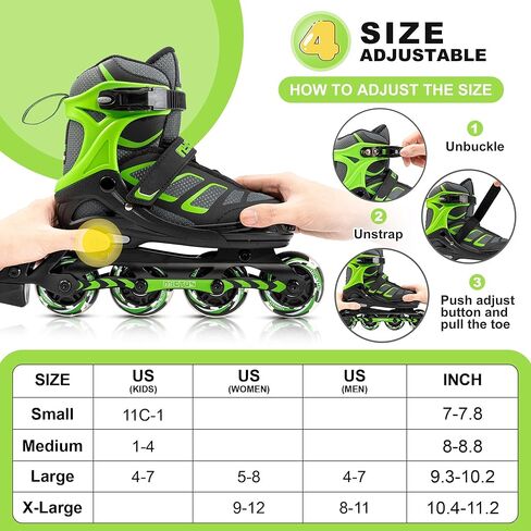 زلاجات مضمنة للأطفال والكبار، زلاجات مضمنة قابلة للتعديل للفتيات والفتيان، زلاجات دوارة للنساء والرجال مع عجلات مضيئة بالكامل in Kuwait