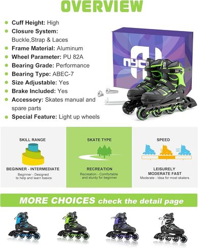زلاجات مضمنة للأطفال والكبار، زلاجات مضمنة قابلة للتعديل للفتيات والفتيان، زلاجات دوارة للنساء والرجال مع عجلات مضيئة بالكامل in Kuwait