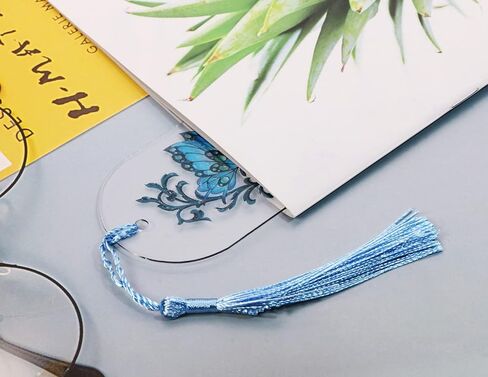 Blank Clear Acrylic Book Page Mark Penta Angel 20Pcs Plastic Craft Transparent Acrylic Page Markers with 20Pcs Small Book Page Marks Tassels for DIY Projects and Graduation Gift Tag (Semicircle) in Kuwait