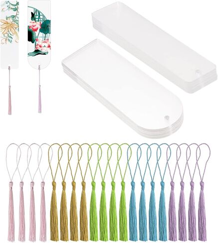 Blank Clear Acrylic Book Page Mark Penta Angel 20Pcs Plastic Craft Transparent Acrylic Page Markers with 20Pcs Small Book Page Marks Tassels for DIY Projects and Graduation Gift Tag (Semicircle) in Kuwait