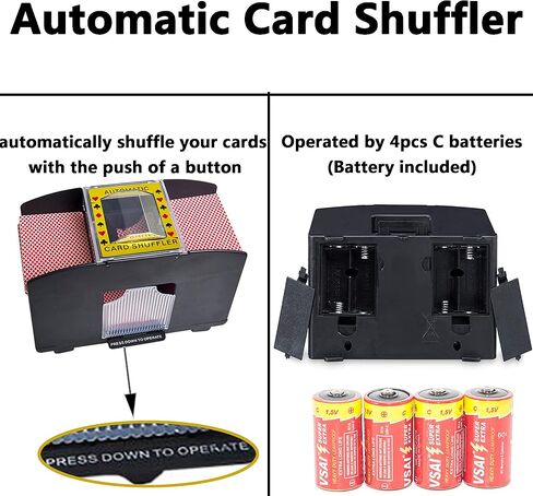 MrCarbon Automatic 4-Deck Card Shuffler, with 4 Batteries ＆ 4 Decks Regular Poker ＆ 32 Poker Chips,Battery Operated Shuffler for Home Party Card Game, Travel, UNO, Poker Cards,Skip-Bo in Kuwait