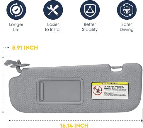 Left Driver Side Sun Visor Without Light Fit for Hyundai Elantra 2011 2012 2013 2014 2015, Replace 852103X000TX Gray in Saudi Arabia
