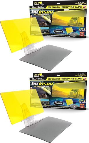 Tacvisor من Bell+Howell لواقي الشمس المستقطب ليلاً ونهارًا ومضاد للوهج والأشعة فوق البنفسجية للحماية من الشمس والزجاج الأمامي للسيارة ومظلة من الشمس وإكسسوارات السيارة لرؤية أكثر وضوحًا وقيادة آمنة كما يظهر على التلفاز، مجموعة مكونة من 2 in Kuwait
