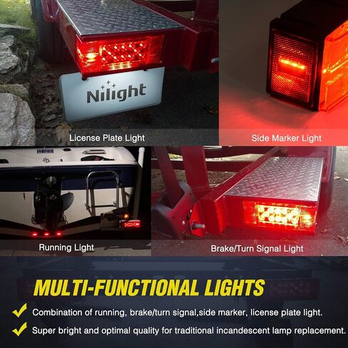 Nilight 2PCS Rectangular LED Trailer Light Kit with Halo Glow Submersible LED Stop Turn Tail Side Marker Clearance License Light for 12V Trailer Boat Camper RV Trucks Snowmobile (TL-40) in Saudi Arabia