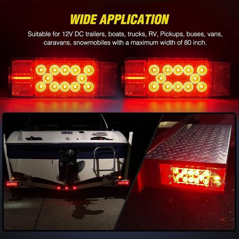 Nilight 2PCS Rectangular LED Trailer Light Kit with Halo Glow Submersible LED Stop Turn Tail Side Marker Clearance License Light for 12V Trailer Boat Camper RV Trucks Snowmobile (TL-40) in Saudi Arabia