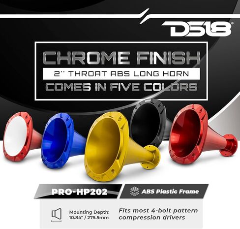 DS18 PRO-HP202/BK 2" Exit Horn Waveguide ABS Plastic Horn - 10.84" Depth - Fits most 4 bolt on Compression Drivers - Longer Driver Horn Exit Throat UV Resistant - Black Color - Single in Saudi Arabia