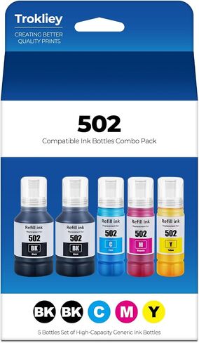 زجاجات إعادة تعبئة الحبر 502 ET-2760 ET-2850 ET-3850 بديلة لزجاجات حبر Epson 502 (5 عبوات) لـ Ecotank ET-3760 ET-4760 ET-4850 2850 2760 3760 ET-3830 ET-3843 ET-2750 ET-3750 ET4750 طابعة ET-15000 in Saudi Arabia