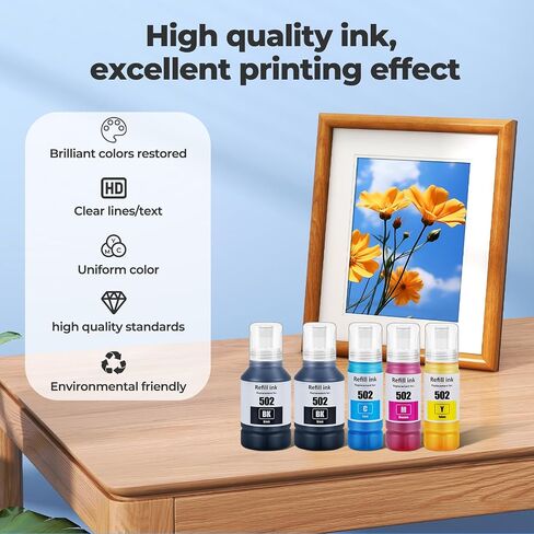 زجاجات إعادة تعبئة الحبر 502 ET-2760 ET-2850 ET-3850 بديلة لزجاجات حبر Epson 502 (5 عبوات) لـ Ecotank ET-3760 ET-4760 ET-4850 2850 2760 3760 ET-3830 ET-3843 ET-2750 ET-3750 ET4750 طابعة ET-15000 in Saudi Arabia