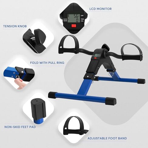 Folding Pedal Exerciser - Mini Exercise Bike Under Desk Bike Pedal Exerciser with LCD Display for Arms and Legs Workout, Portable Desk Bike Peddler Machine for Adults & Seniors in Saudi Arabia