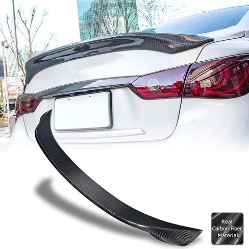 جناح سبويلر لصندوق السيارة من ألياف الكربون الحقيقي من AeroBon متوافق مع سيارة إنفينيتي Q50 Q50S سيدان 2014-2024 (نمط H) in Kuwait