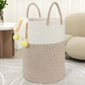 58L Cotton Rope Laundry Basket (20"x15"),Woven Basket for Storage Dirty Clothes Basket for Laundry, Living Room, Nursery, Bedroom Rope Storage Basket for Blankets（Brown）