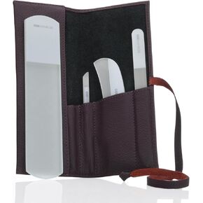 4pcs Manicure Set Genuine Czech Crystal Glass Nail File Moon File Manicure Stick Pedicure Foot Care Bar in Leather by GERmanikure