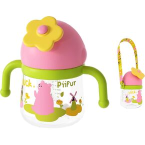 Weighted Straw Sippy Cup with Strap, Spill Proof Sippy Cups for Baby 2 Year Old, Trainer Cup for Toddlers, 10oz/300ml, Pink