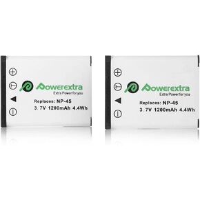 Powerextra 2 x NP-45 NP-45A NP-45B NP-45S Battery Compatible with Fujifilm INSTAX Mini 90, FinePix XP20 XP22 XP30 XP50 XP60 XP70 XP80 XP90 XP120 XP130 XP140 T350 T400 T500 T510 T550 T560 JX520 JX550