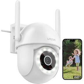 litokam 2.5K Security Camera Outdoor, 2.4G Wi-Fi Camera for Home Security Outdoor with AI Motion Detection, 360° PTZ Surveillance IP Home Camera Outside with Color Night Vision, Siren & 2-Way Talk