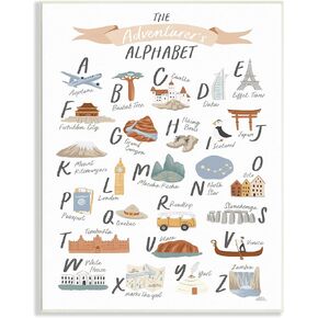 Stupell Industries The Adventurer's Alphabet Landmark ABC Illustrations Explore Motivation, Designed by Laura Marshall Wall Plaque, 10 x 15, Beige