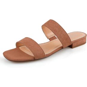 BCTEX COLL Women's Two Strap Low Block Heel Sandals Comfortable Open Toe Flat Sandals Dressy 1-Inch Heels for Women Black White Brown