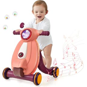 BABY JOY 2 in 1 Sit to Stand Learning Walker, Early Education Activity Center with Lights, Sounds and Ball Game, Baby Push Walker for Toddler Boys Girls (Pink)