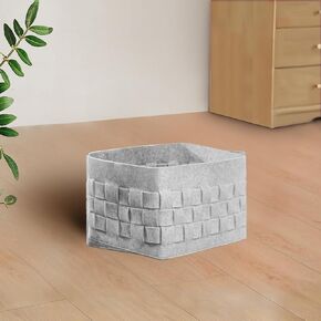 Baskets for Shelves 3 Pack, Small 11" x7.9" x15.24" Rectangular Felt Fabric Storage Bins with Leather Handle, Mini Woven Storage Basket for Clothes,Books,Dog Toys and Nursery-Brown