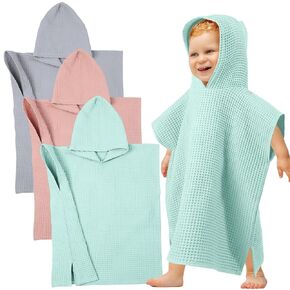 3 Pcs Hooded Poncho Towels Cotton Soft Baby Hooded Towels Neutral Muslin Bath Poncho Towels for Toddler Absorbent Hooded Baby Towels Poncho for Kids Boys Girls(Bright Color)