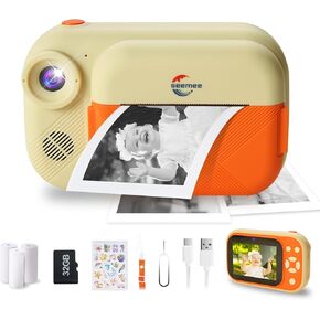 Seemee Instant Print Camera for Boys, Selfie Instant Camera with 3.5" Screen, 32G Card, 3 Rolls Print Papers, Stickers, Cute Camera Birthday Gifts Toys (Blue)